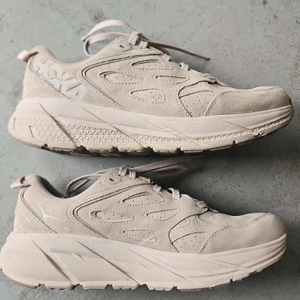 Hoka Genuine Suede Tan Clifton Sneakers